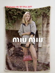 Miu Miu Earthy Tone Flannel Throw Blanket with Red Accent Print IMG_0607